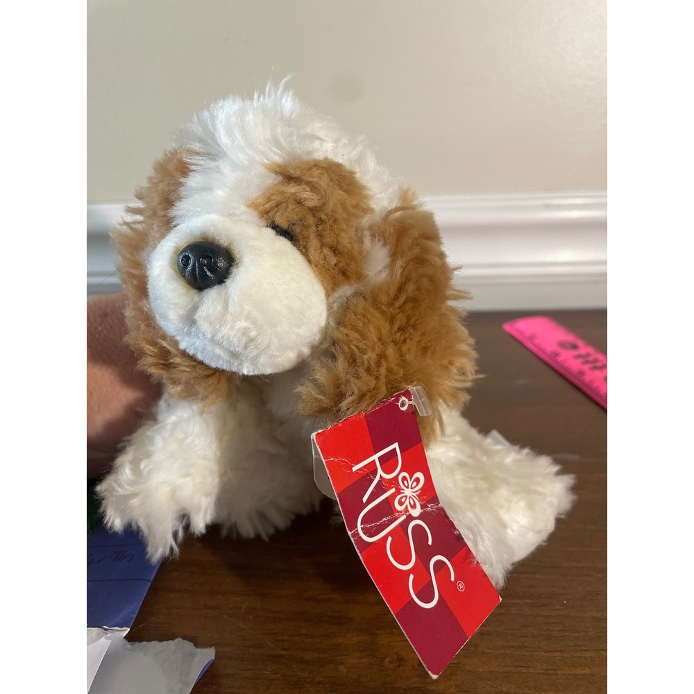 Russ Berrie Puddin Dog Plush White Tan Puppy Stuffed Animal 24341 Vintage 7 inch